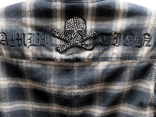 BE AMBITION 長袖シャツ スカルラインストーン チェックシャツ ビー