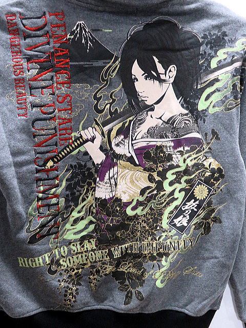 抜刀娘ジップジャケット 抜刀娘\u201c凛：静夜黄昏\u201d総刺繍 中綿ジャケット