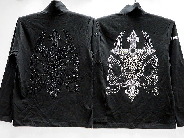 BE AMBITION   スカル＆ロゴストーン 長袖ジップポロシャツ 　ビーアンビション