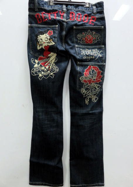 BETTY BOOP × Ed Hardy　３連ポケット総刺繍デニムパンツ　ベティ×エド ハーディー