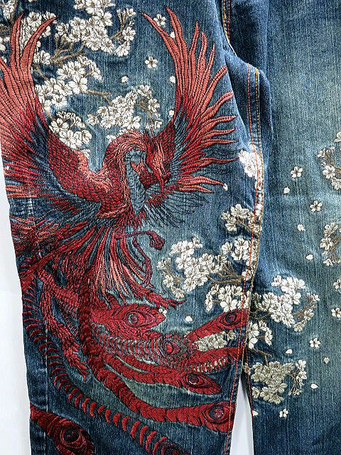 華鳥風月 和柄 デニムパンツ 鳳凰＆花魁総刺繍 プレミアムデニムの通販