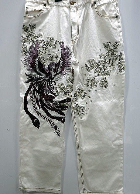 試着のみ】FETICO デニム パンツ ジーンズ 花柄 ジャガード 試着のみ