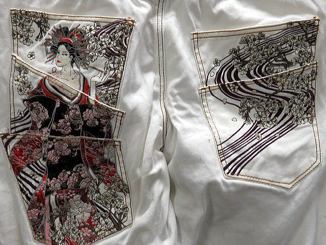 華鳥風月 和柄 デニムパンツ　鳳凰＆花魁総刺繍　プレミアムデニム_3
