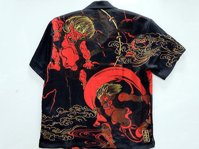 絡繰魂・粋 和柄 半袖 オープンシャツ 風神雷神 カラクリ魂