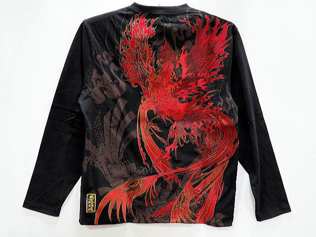 絡繰魂 粋 和柄　新不死鳥降臨刺繍 長袖Tシャツ カラクリ魂
