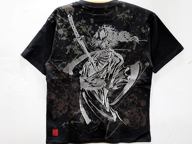 絡繰魂　侍どくろ刺繍　半袖Tシャツ　カラクリ魂