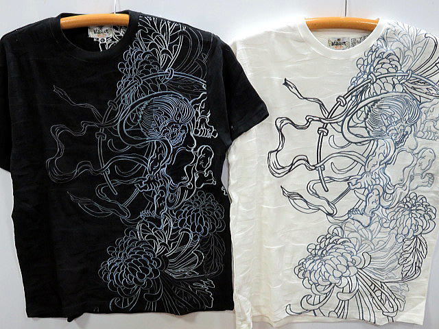 絡繰魂 　迷彩ジャガード半袖Tシャツ　風神雷神刺繍　カラクリ魂