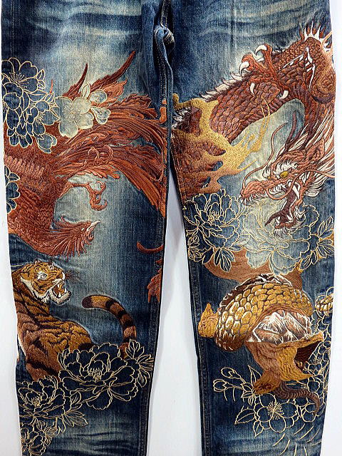 絡繰魂粋四神刺繍モデルデニムパンツ