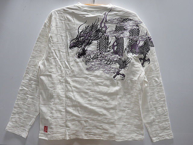 絡繰魂 和柄　長袖Tシャツ　迷彩ジャガード 雲龍刺繍 カラクリ魂
