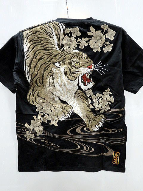 絡繰魂 粋　信長の銀燭虎刺繍　総刺繍半袖Tシャツ　カラクリ魂