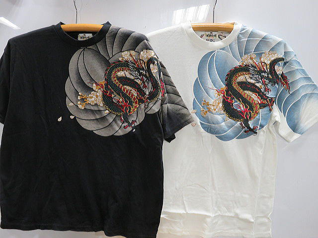 カラクリ魂  和柄 半袖Tシャツ  鳳凰に龍神刺繍　KARAKURI