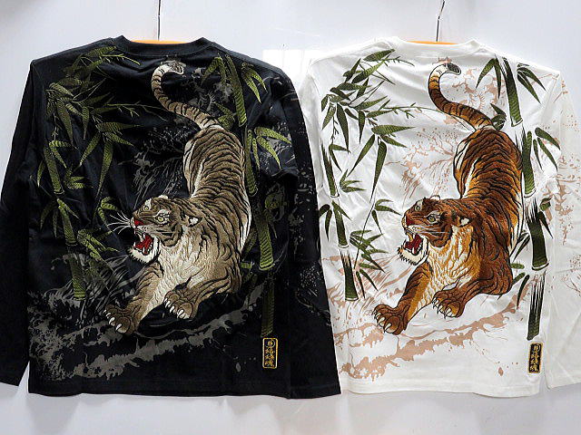 絡繰魂 粋　信長の虎刺繍 長袖Tシャツ　和柄　 カラクリ魂