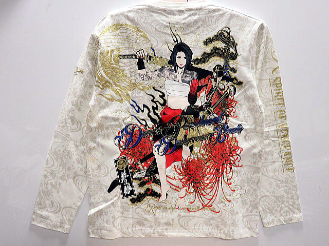 カラクリ魂　和柄　抜刀娘　葵  長袖Tシャツ　 KARAKURI