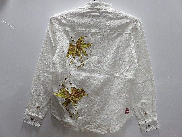 絡繰魂　和柄　楊柳シャツ　桜金魚刺繍　カラクリ魂