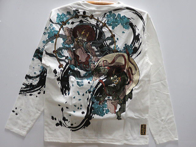 絡繰魂 粋　長袖Tシャツ　桜舞 風神雷神刺繍　カラクリ魂 粋　和柄