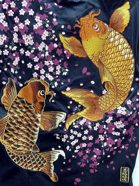 絡繰魂 粋　双金鯉刺繍 半袖Tシャツ　カラクリ魂_1
