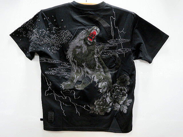 絡繰魂 漆　漆ノ獅子刺繍　総刺繍半袖Tシャツ　KARAKURI魂 URUSHI