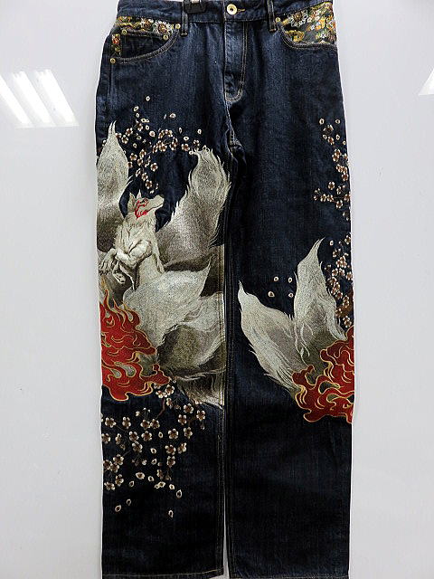 絡繰魂・粋 　デニムパンツ　和柄　桜火炎九尾　総刺繍　カラクリ魂の通販は