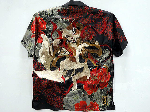 絡繰魂・粋  和柄　　半袖シャツ　猫又百花繚乱　　カラクリ魂