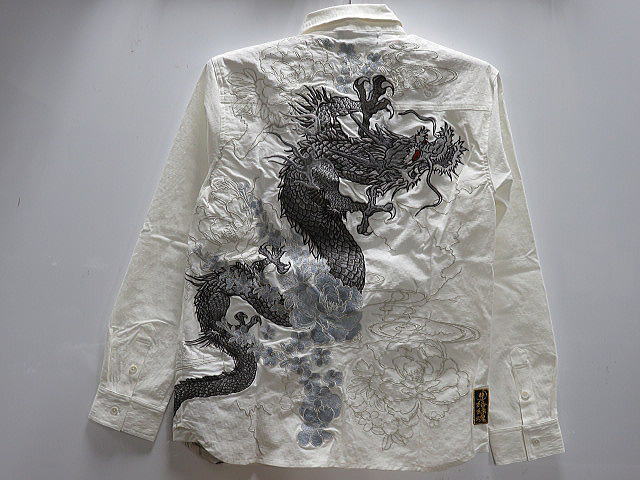 絡繰魂・粋　和柄　龍総柄刺繍　ブロックジャガードシャツ