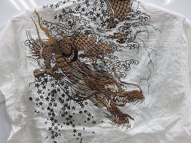 絡繰魂 粋 和柄　楊柳　半袖シャツ　天界龍降臨刺繍　　カラクリ魂_1