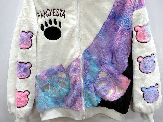 PANDIESTA JAPAN 湾曲ストライプ切替 フェイクファー パーカー