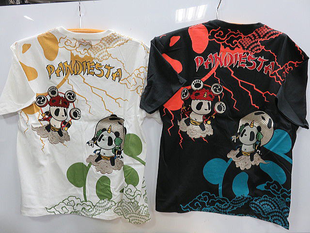 大きいサイズ　PANDIESTA JAPAN　風神雷神パンダ刺繍　半袖Tシャツ　パンディエスタ