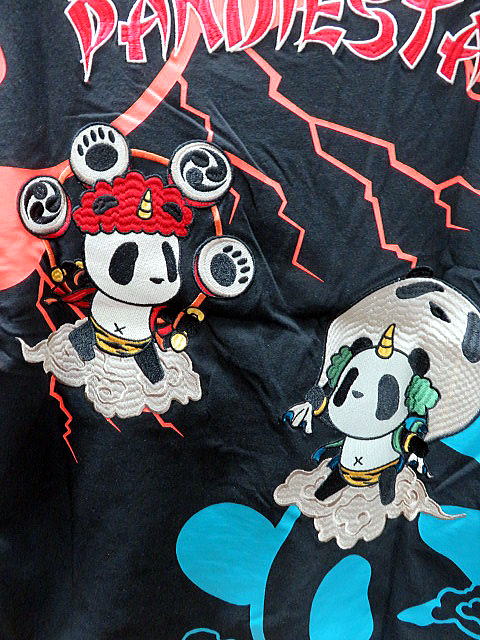 大きいサイズ　PANDIESTA JAPAN　風神雷神パンダ刺繍　半袖Tシャツ　パンディエスタ_1