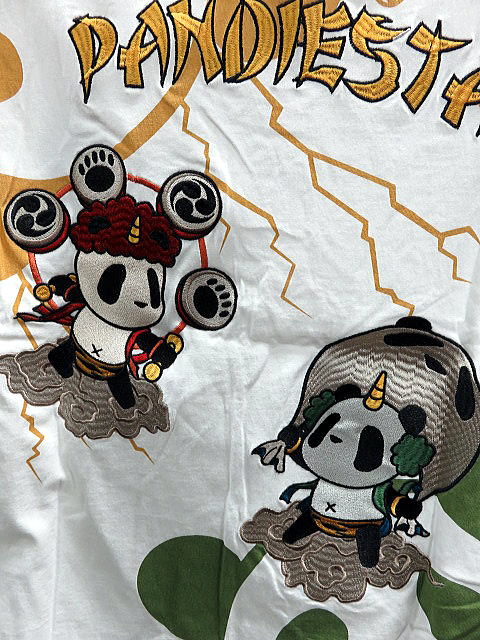 大きいサイズ　PANDIESTA JAPAN　風神雷神パンダ刺繍　半袖Tシャツ　パンディエスタ_2