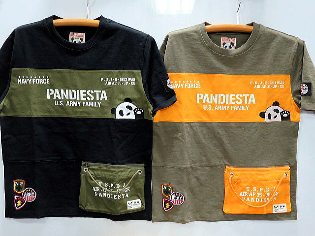 PANDIESTA JAPAN　半袖Tシャツ　ツイル切替　サコッシュ風ポケット付き　パンディエスタ