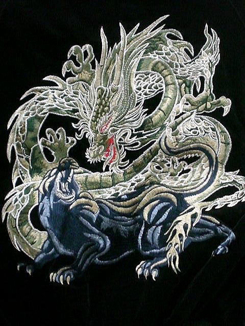 スカジャン 龍と黒豹 日本製本格刺繍のスカジャン3L