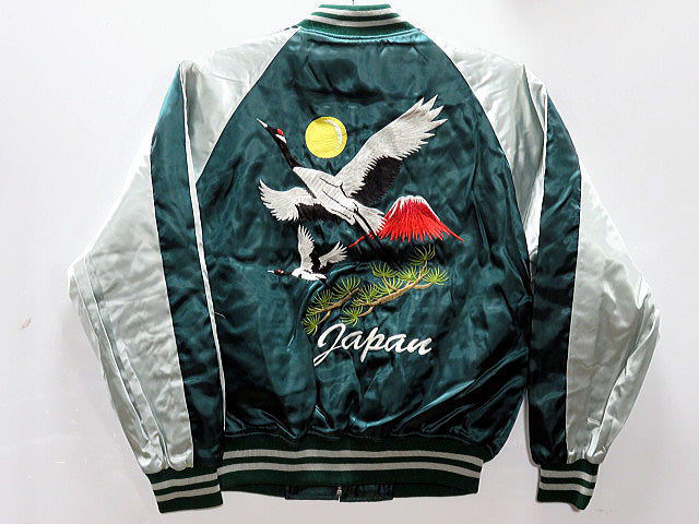 スカジャン 鶴に富士 日本製本格刺繍のスカジャン