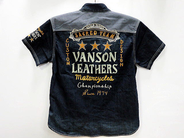 VANSON leathers 　デニム　半袖シャツ　ロゴ刺繍