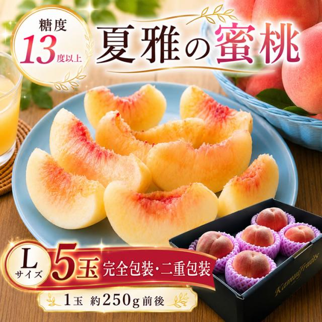 山梨の桃 もも モモ [夏雅の桃L5玉完全包装] 糖度13度以上 白桃 お中元