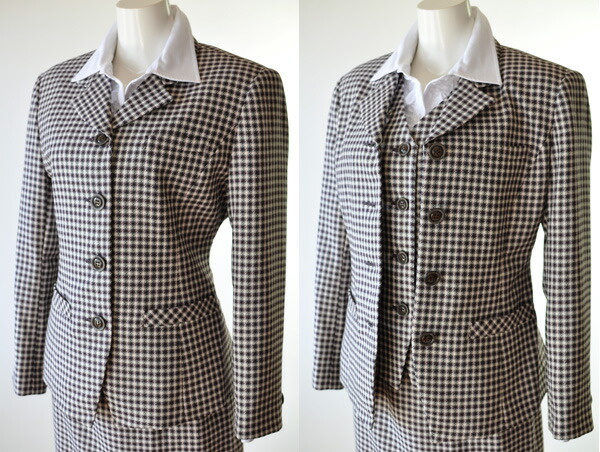 ジャケット付3点/ベストスーツ2点 セット 事務服 制服 高機能 スーツ かっこいい 医療事務 金融 企業 一般事務 ユニフォーム 好印象 仕事着 お洒落 着やせ 洗濯OK (A)ジャケット＋ベスト＋スカート 3点 (B)ベストスーツ 2点 千鳥格子 ウール混 LS-A140&440&340-8/B440&340-8 ジャケット付3点/ベストスーツ2点 セット 事務服 制服 高機能 スーツ