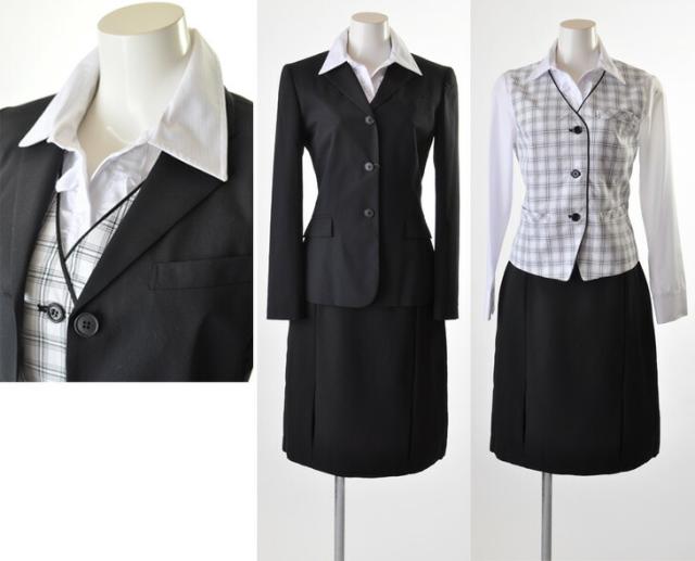 ジャケット ベストスーツ 3点組 事務服 3つボタンジャケット黒＋機能性