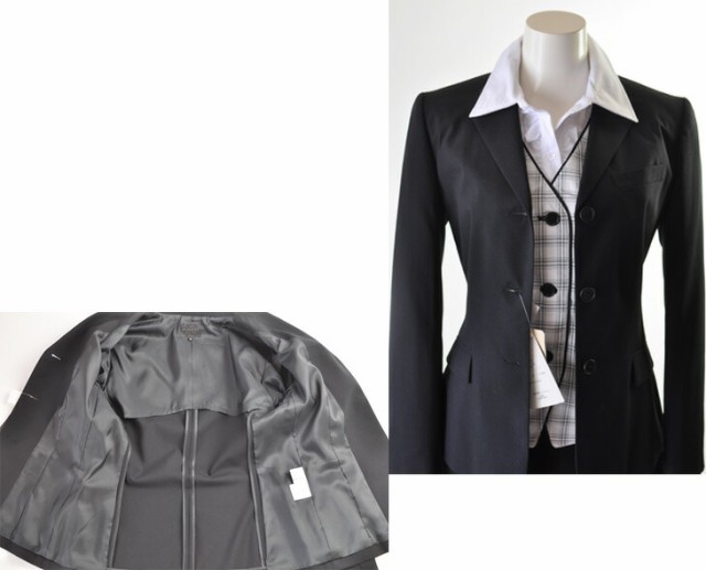 ジャケット ベストスーツ 3点組 事務服 3つボタンジャケット黒＋