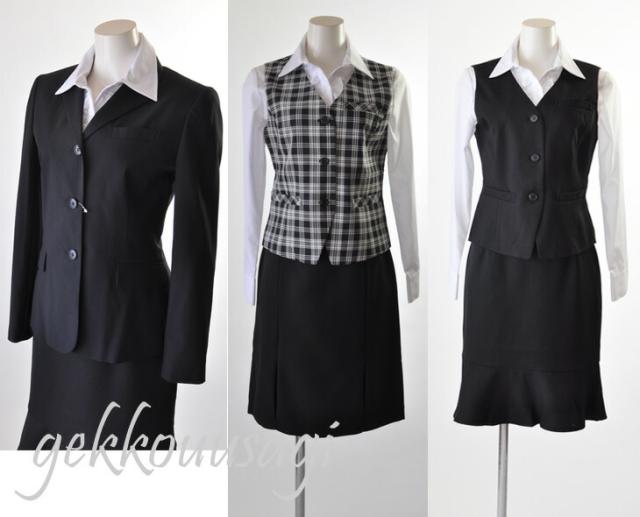 ジャケット ベストスーツ 3点組 事務服 3つボタンジャケット黒＋