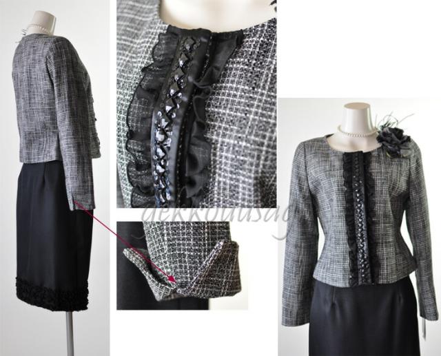 ママスーツ セレモニースーツ レースフリルが可愛いノーカラージャケット 裾フリルタイトスカート 卒業式 入学式 謝恩会 結婚式 お宮参り 顔合わせ 発表会 学校行事 母 服装 (bl1y5)9380 ママスーツ セレモニースーツ レースフリルが可愛いノーカラー