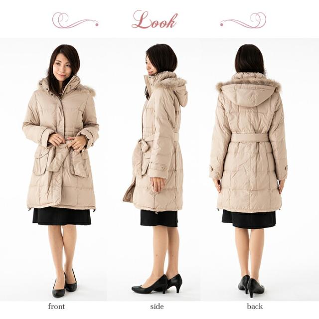 レディース ダウンコート ロングコート きれいめ 大きめ 防寒性抜群 高品質 ダウンジャケット 冬 アウター ウエストリボン 取り外せるフード リアルファー ミセス 母親 祖母 服装 (au10)70938 レディース ダウンコート ロングコート きれいめ 大きめ 防寒性抜群 高