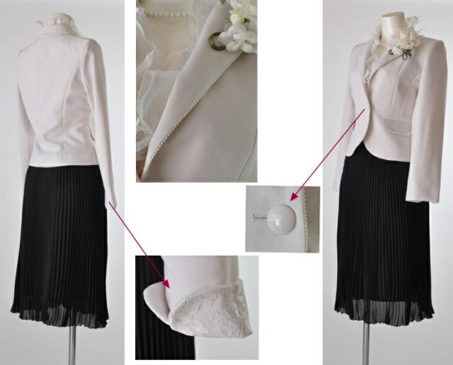 7号/9号 レディース ワンピース＆スカート3点セットアンサンブルスーツ 小さいサイズ レース使いワンピーススーツ 黒プリーツスカート ママ 入学式 卒業式 ブラックフォーマル セレモニー 3点JK+OP+SK(sb3f)781&4305 7号/9号 レディース ワンピース＆スカート3点セットアンサンブルスーツ