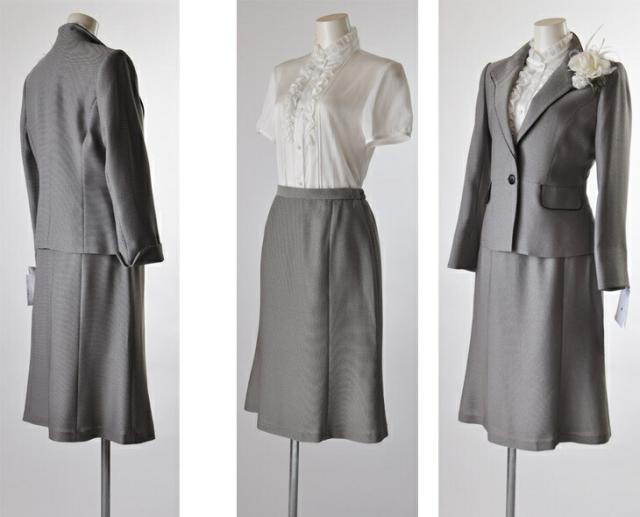 ミセス スーツ 白黒バーズアイ2スカート 3点セット グレー ウエストゴム入りスカート 襟パイピングジャケット 黒プリーツスカート おしゃれスーツ 母 ママ (am3y/bl3y)5562/2513 ミセス スーツ 白黒バーズアイ2スカート 3点セット グレー ウエスト