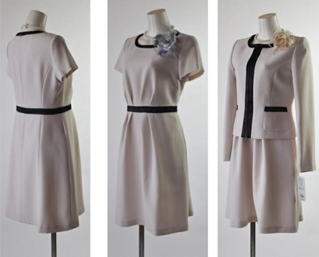 SALE ベージュ レディース ワンピーススーツ  7号-13号 サテン地バイカラー アンサンブル おしゃれ かわいい 入学式 卒業式 面談 お宮参り 顔合わせ 七五三 セレモニー ママ 母親 服装 (am9u)08G1124 SALE ベージュ レディース ワンピーススーツ 7号-13号 サテン地バイ