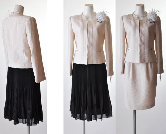 スーツ 結婚式 面接 お受験 顔合わせ 上品なツイード3点スーツ 卒業式