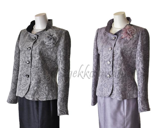 コサージュ付 セレモニースーツ ペイズリー柄 ラメ入りふくれジャガードジャケット シャンタン ロングスカート スーツ 9号/11号/13号 お宮参り 結婚式 顔合わせ ママ ミセス 祖母 40代 50代 60代 70代 80代 (au2f13/bl1y3)5822 コサージュ付 セレモニースーツ ペイズリー柄 ラメ入りふくれ