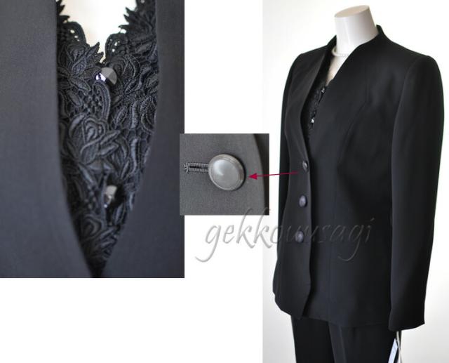 日本製生地 高品質 ブラックフォーマル 3点セット 着心地抜群 テーラードジャケット レース ブラウス パンツスーツ 冠婚葬祭 喪服 法事 礼服 卒園式 入園式 卒業式 入学式 ママ 母親 ミセス 30代 40代 50代 60代 70代 (am1Y) 5226 日本製生地 高品質 ブラックフォーマル 3点セット 着心地抜群