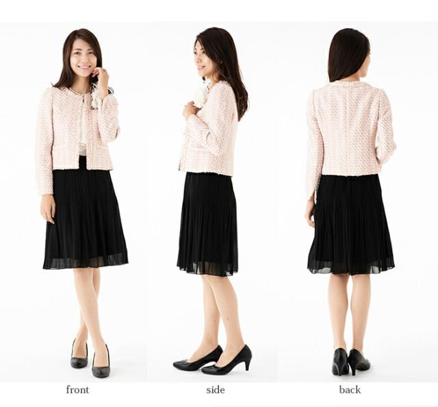 レディース セレモニー 3点スーツ 7号-11号 チュールミックスツイード