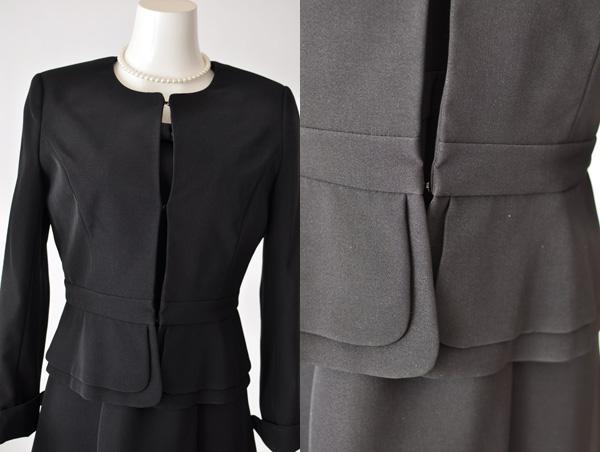 在庫限り ブラックフォーマル ワンピーススーツ  13号 大きいサイズ ノーカラージャケット 袖口レースワンピース  礼服 喪服 法要  冠婚葬祭 お宮参り 卒業式 入学式 ママスーツ 20代 30代 40代 50代  (nk1/b2y)1330803 在庫限り ブラックフォーマル ワンピーススーツ 13号 大きいサイズ