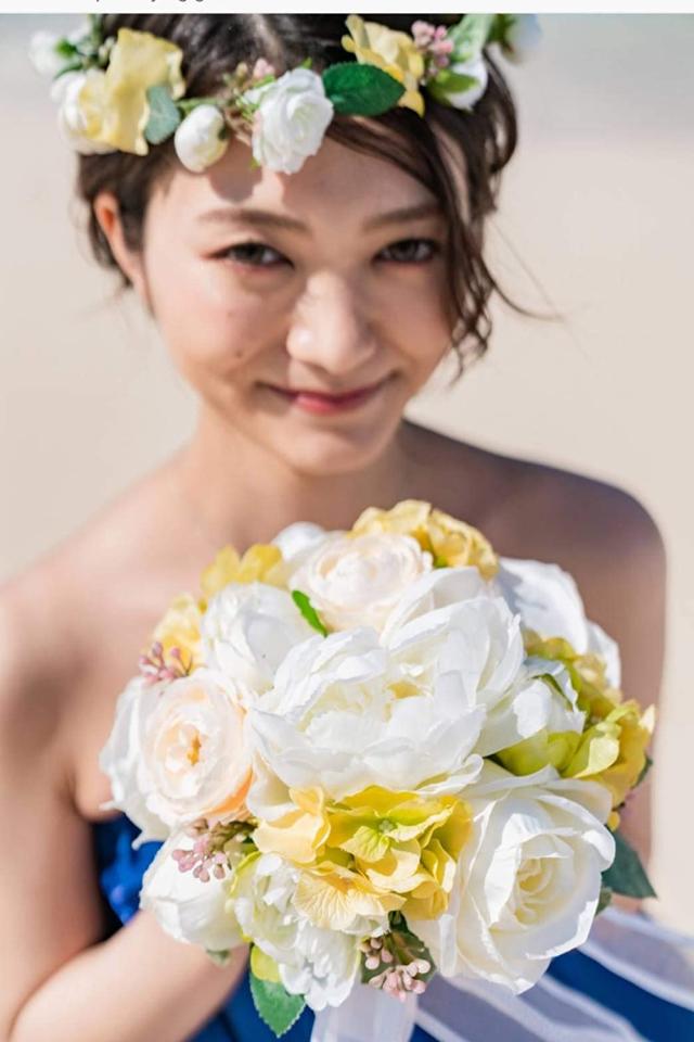 ウェディング ブーケ ホワイトグリーンナチュラル 花冠・ブートニア