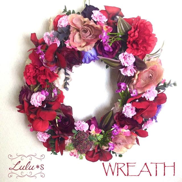 flower wreath リース アーティフィシャルフラワー 造花 ドライフラワー 誕生日 プレゼント 母の日 父の日 贈り物 ギフト プリザ  ウェディング 祝い バースデイ 出産祝い サイズ:直径約30×厚さ約10cm Lulu's-1679 Lulu＊s ルルズ